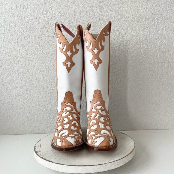 Rod Patrick Womens Cowboy Boots 8.5A Western Cowgirl White Leather French Toe - Picture 5 of 12